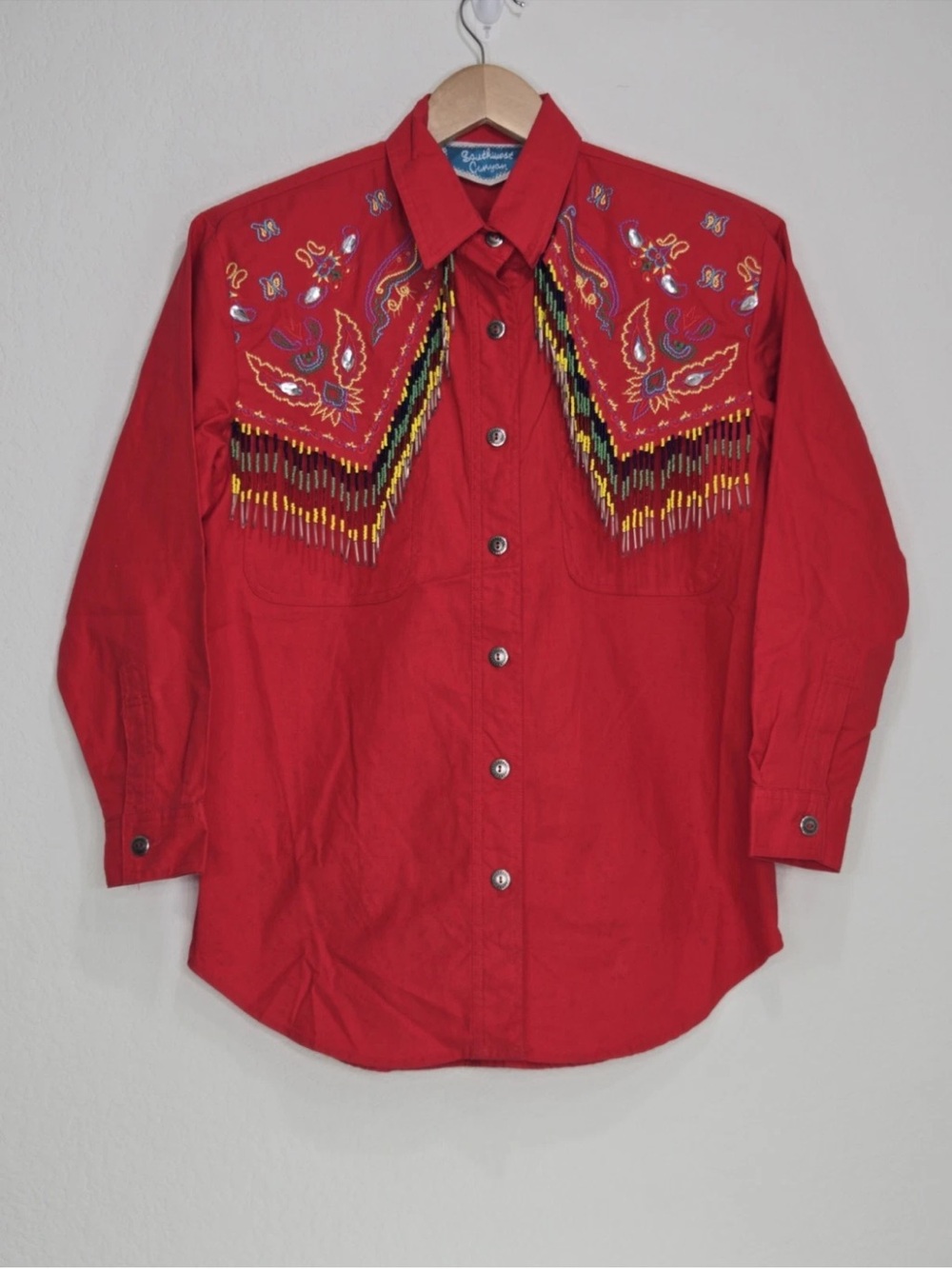 Vintage Southwest Canyon Cowboy Western Shoulder Pads Beads Red Size S Womens